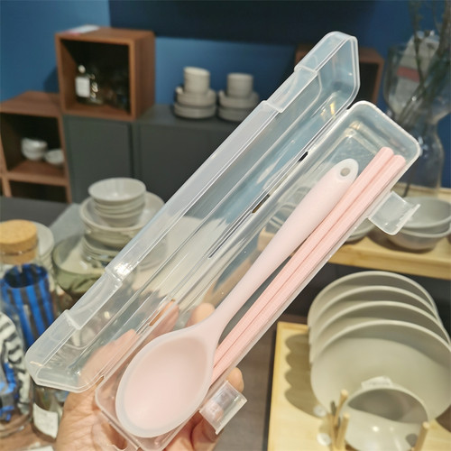 便携式筷子勺子套装耐高温硅胶勺单人餐具外带上班族韩式筷勺收纳