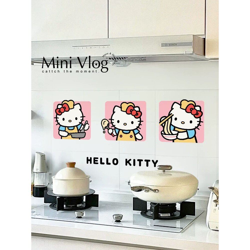 哈喽kitty厨房防油贴纸油烟机灶台加厚阻燃防水防火专用装饰贴膜