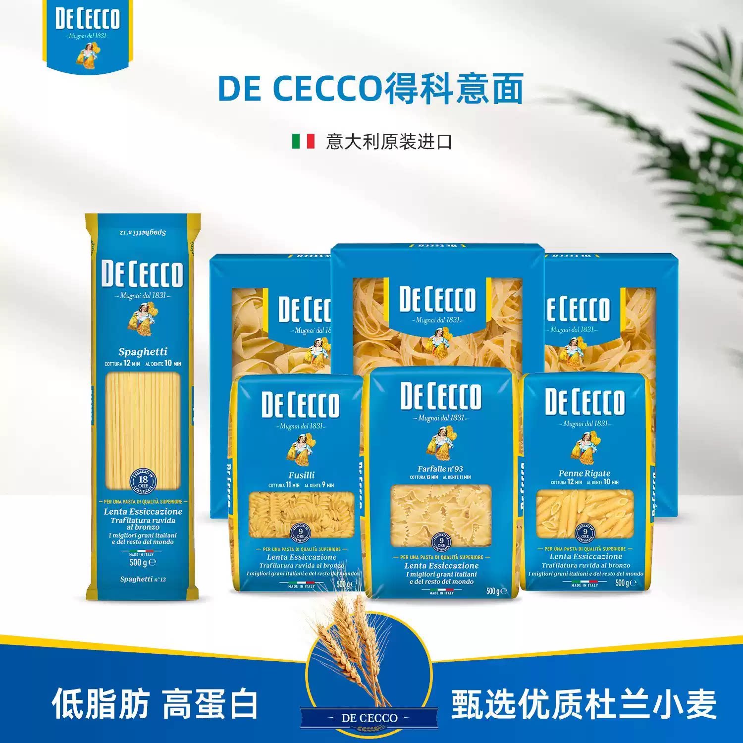 得科意大利面条 DE CECCO 直条蝴蝶螺丝贝壳两头尖直纹花通形500g