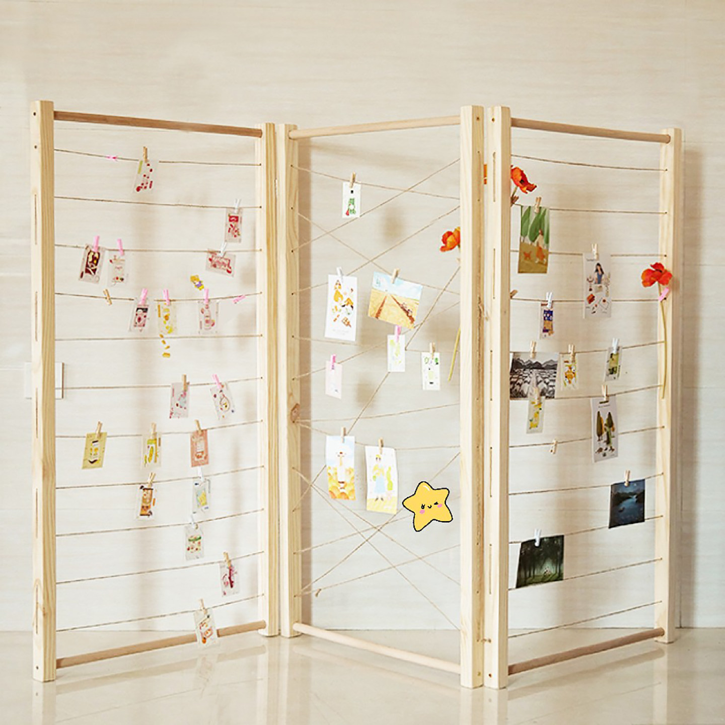 实木网格展示架 可折叠移动展示架简约落地画架美术作品展会用