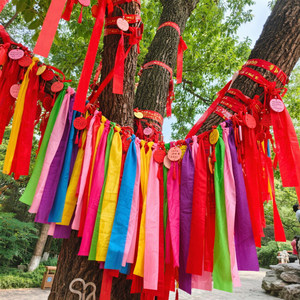 红色许愿带挂树空白定制寺庙缎带风景区新年祈福带彩色绿橙蓝紫粉