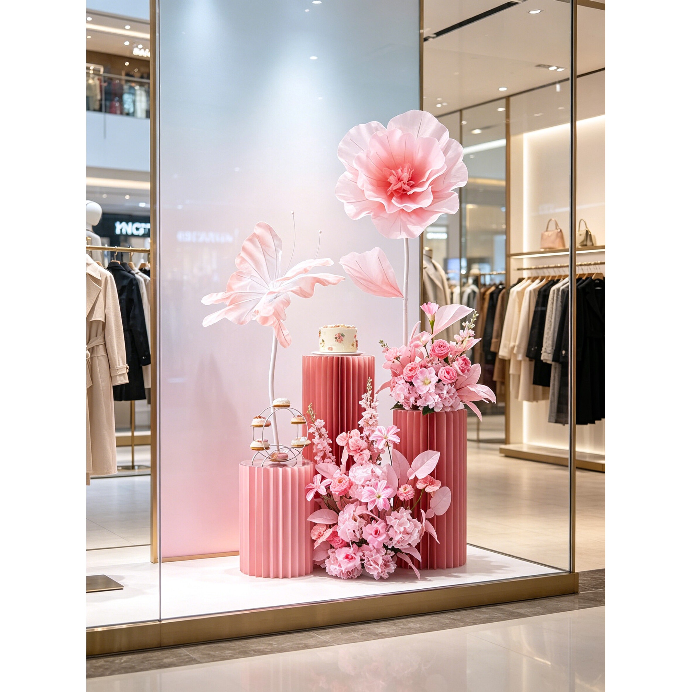 粉色仿真花造景假花艺摆件服装店橱窗装饰场景布置美容院氛围道具