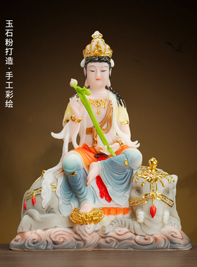 汉白玉贴金文殊菩萨精铸摆件文殊普贤菩萨佛像居家普贤菩萨神像