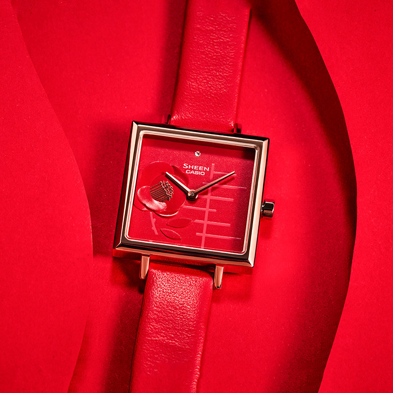 卡西欧女士手表sheen小众轻奢花主题款气质休闲方形石英表SHEC141