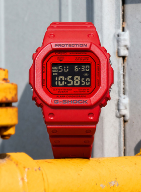 卡西欧男生手表GSHOCK新年红色小方块运动防水石英表DW-5600RRB