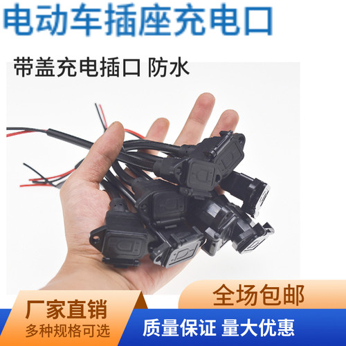 电动车充电口爱玛雅迪电瓶车插口三轮车接口插座公母头配件大全