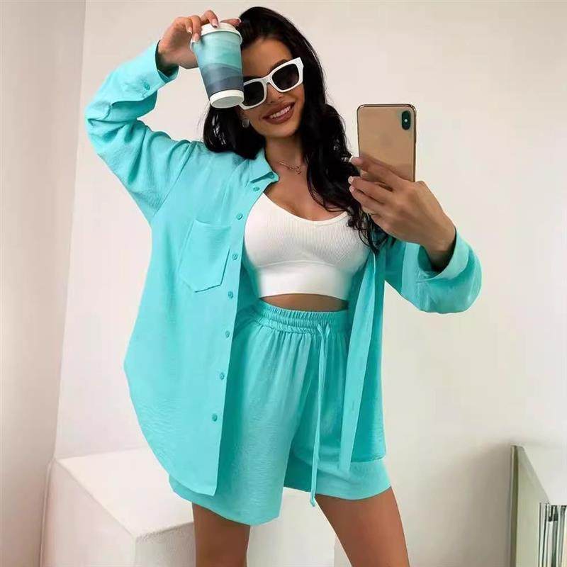 2024 Womens shirt loose casual shorts set