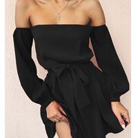 Off Shoulder Chiffon Dress Women causeal Dresses long sleeped
