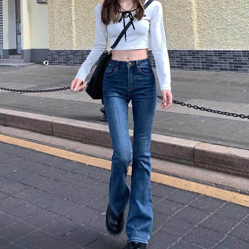 Flare Low Waist Jeans For Women Pants Elastic Denim Trousers