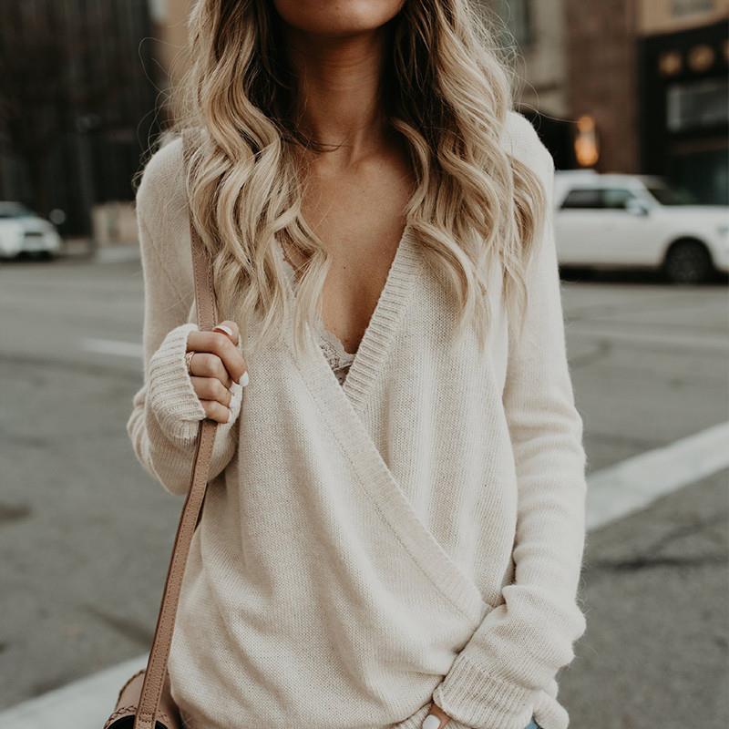 lovers for Ladies Long Sleeve Knitted Sweaters 春秋款V领上衣