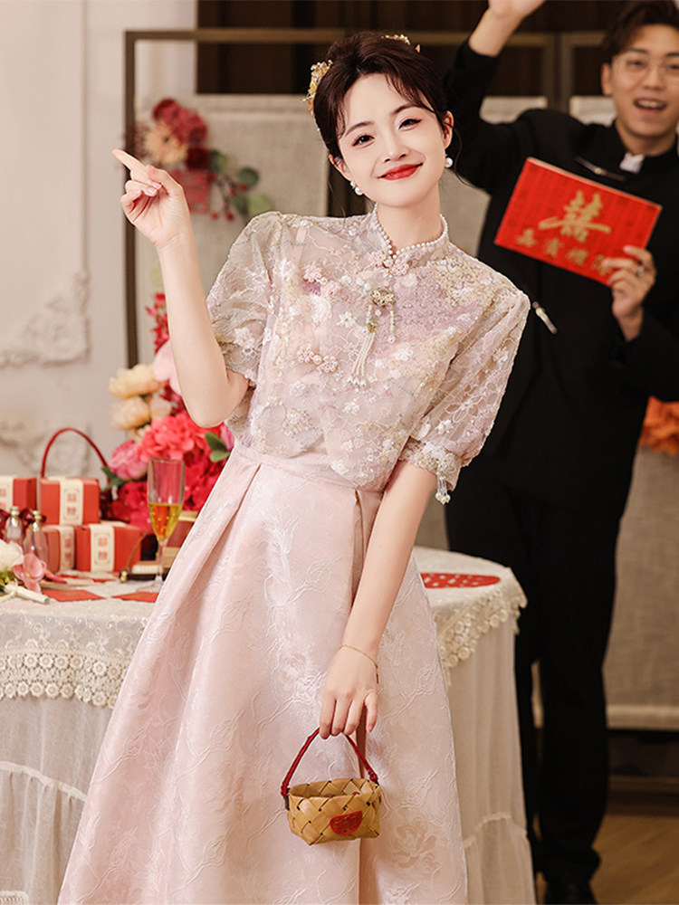 Radiant Pregnant Bride Cheongsam: Modern High-Waist Engagement Gown - Product image 2