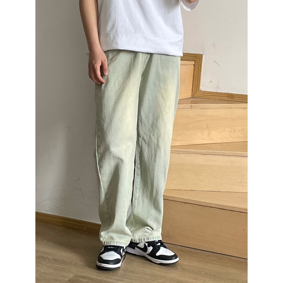 hey kong  夏季简约潮流轻薄宽松直筒水洗牛仔裤 b04