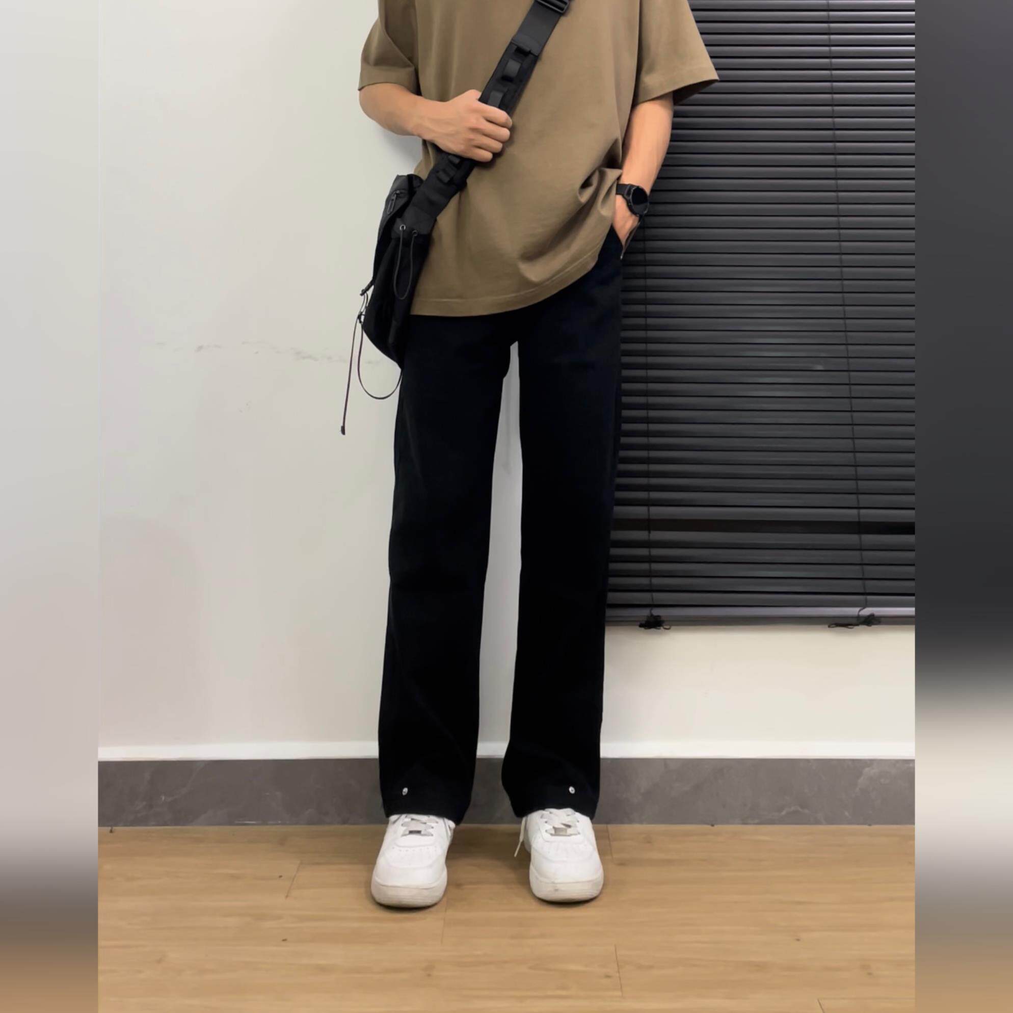 维维同学邱细狗男生美式clean fit设计感黑色宽松直筒牛仔裤8830
