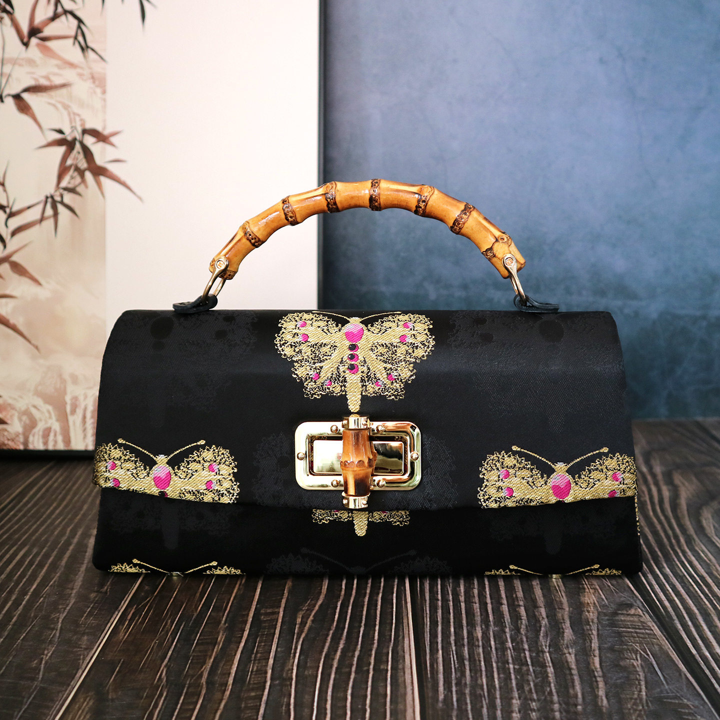 新中式复古手工包暗花织锦缎手提包国风手拎包高级感时尚女包斜挎 - 素心原创手作出品