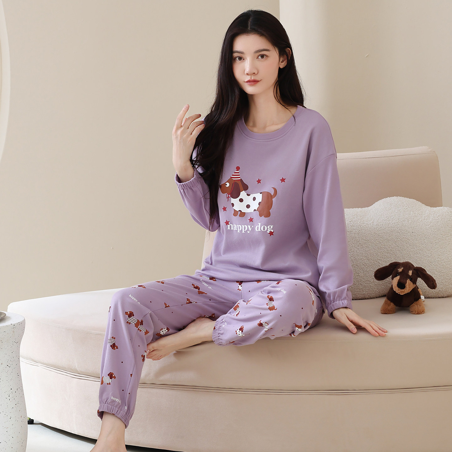 100%纯棉加厚睡衣女新款可外穿