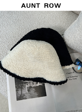 AuntRow24FW 初雪氛围 时髦B备！香家羊羔毛拼色渔夫帽盆帽