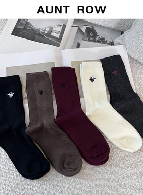 AuntRow24FW 日落彩绘 莫代尔棉混纺&miu系小蜜蜂刺绣中筒袜