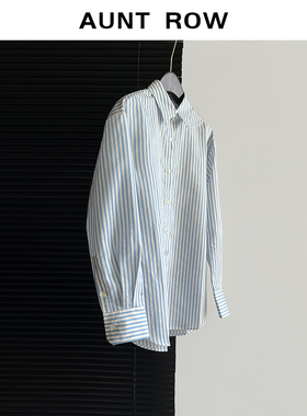 AuntRow24FW 海风椰林 重磅光泽感桑蚕丝混纺&慵懒感条纹衬衫