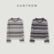 舒适文雅复古条纹撞色圆领针织衫 极细美丽诺羊毛混纺 边界线