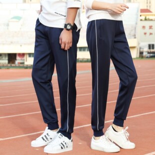 小脚校裤单杠运动裤束腿男夏季薄款宽松一条杠学生校服裤子女白边
