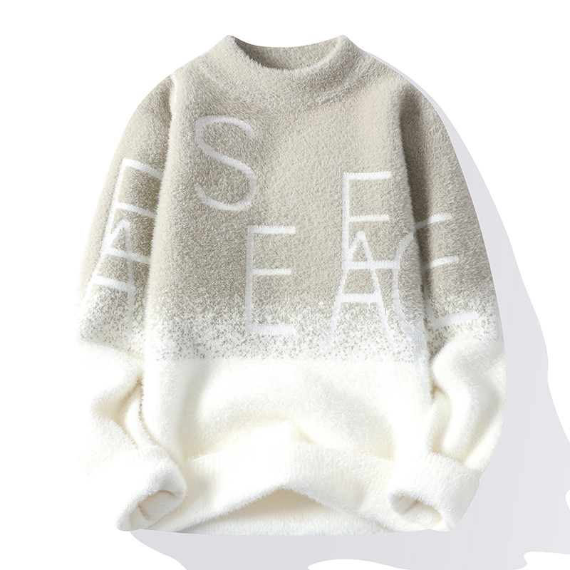 冬季新款圆领加绒加厚毛衣男韩版潮青年保暖线衣休闲学生内针织衫