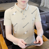 印花时尚 百搭修身 纯棉翻领短袖 T恤POLO衫 上衣 夏季 男潮牌大码 男士