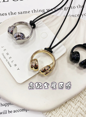 银色金属耳机吊坠项链女款轻奢高级感长款毛衣链2026新款装饰配饰