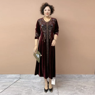 喜婆婆婚宴装喜妈妈礼服加大码胖妈妈丝绒旗袍日常改良连衣裙秋冬