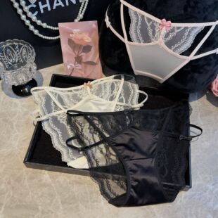 纯欲性感甜美蕾丝内裤女生蝴蝶结腿环细带透气低腰诱惑三角裤女士