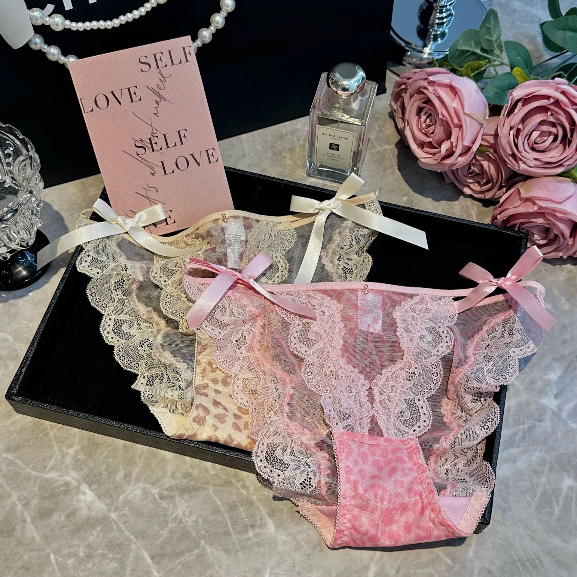 绝美女生2025新款独特性感豹纹蕾丝蝴蝶结低腰三角内裤女士高级