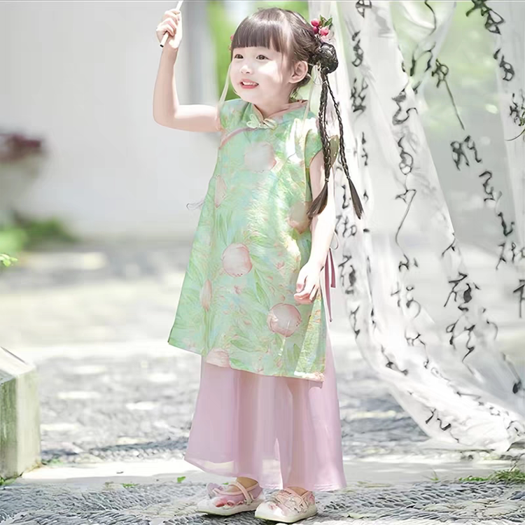 夏季新中式碎花母女旗袍连衣裙图片