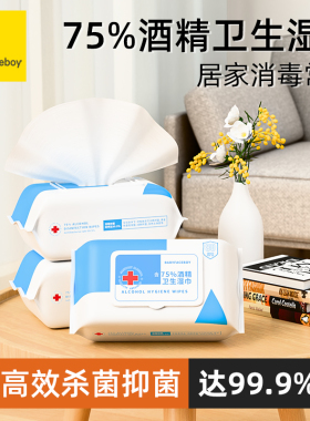 酒精湿巾75度湿纸巾消毒家用大包婴儿手口专用除菌家用80抽