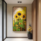 网红爆款 饰画现代简约挂画 向日葵油画入户玄关画家居高级艺术感装