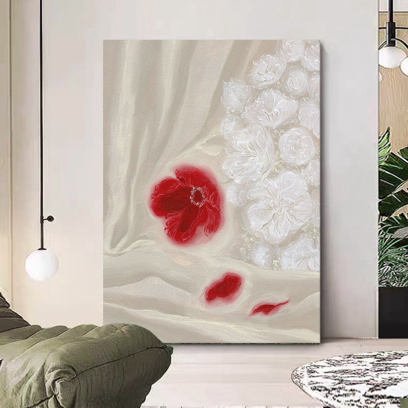 法式奶油风抽象花卉纯手绘油画客餐厅装饰画复古玄关卧室床头挂画图片