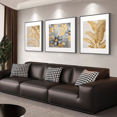 轻奢鎏金家大业大客厅手绘油画大芬村艺术三联沙发装饰画肌理挂画