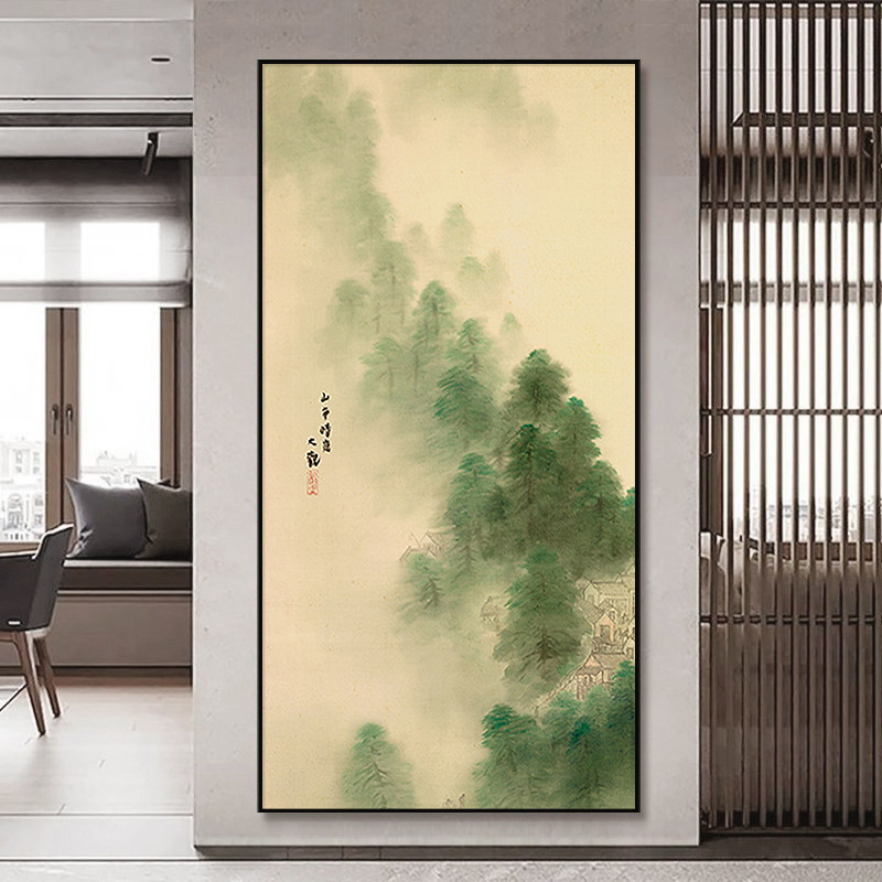 潇湘八景松树手绘油画新中式入户玄关装饰画客厅中餐厅大尺寸挂画