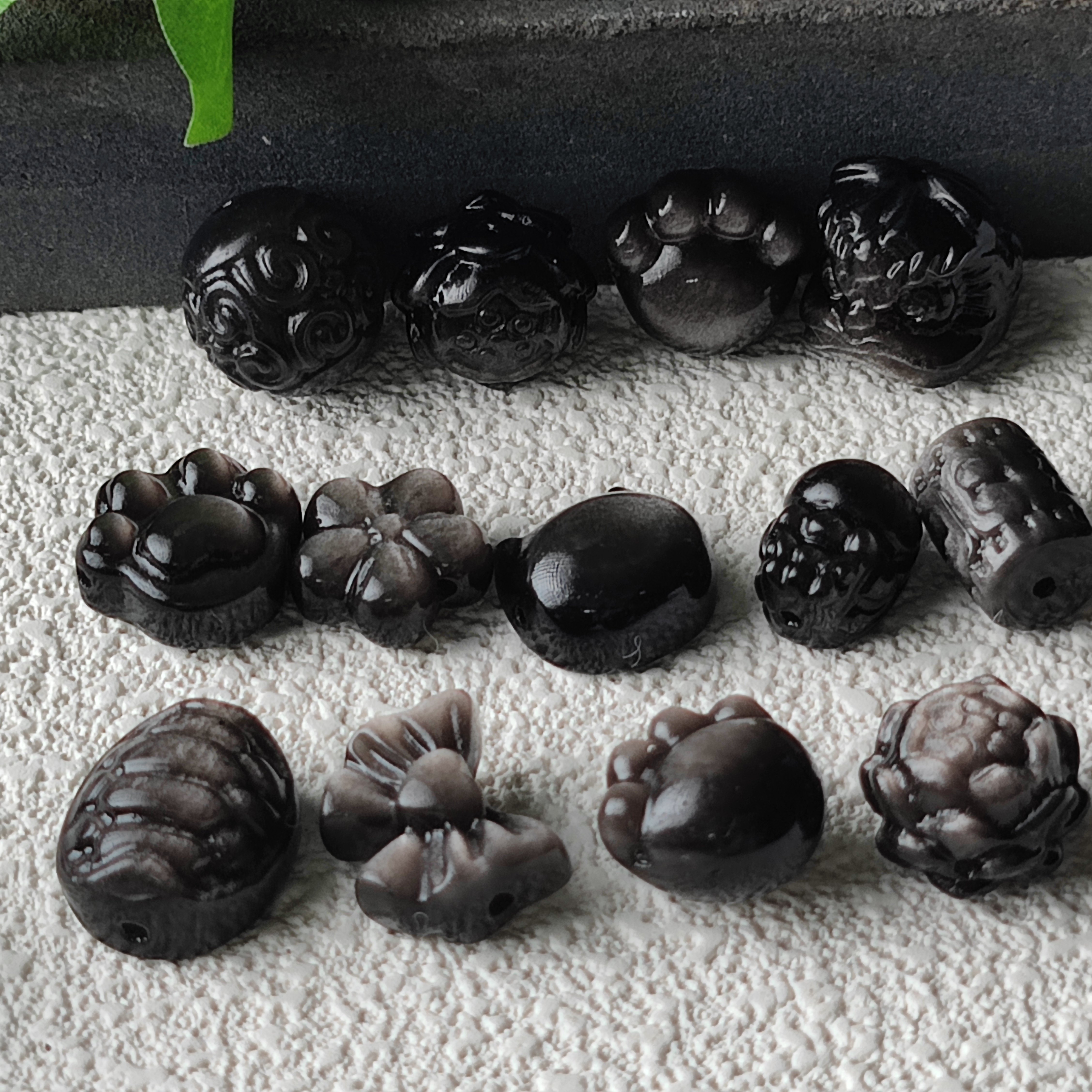 天然金曜石银耀石醒狮蝴蝶结富甲回纹珠貔貅散珠子配饰手工diy