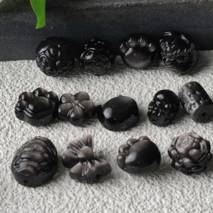 天然金曜石银耀石醒狮蝴蝶结富甲回纹珠貔貅散珠子配饰手工diy