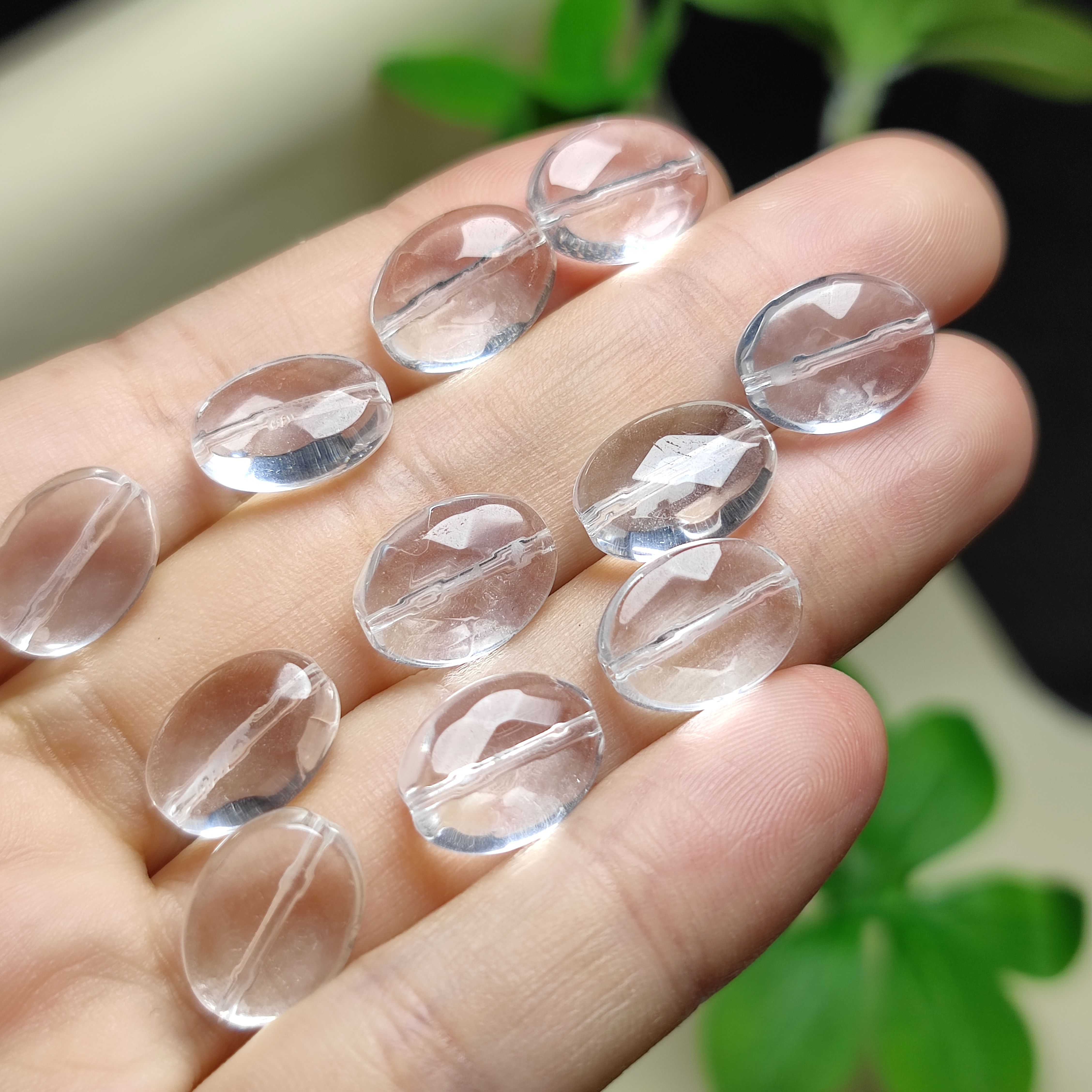 天然白水晶椭圆蛋面刻面款桶珠散珠单珠隔珠手串配饰手工配珠
