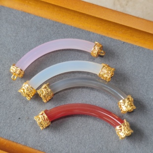 天然红白玛瑙烟紫玉玛瑙弯管半镯子DIY手链禅意古风小众设计款饰