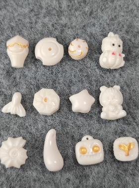 高瓷驼骨雕刻件卡子背云三通阿呆项链吊坠diy手工编绳文玩配件
