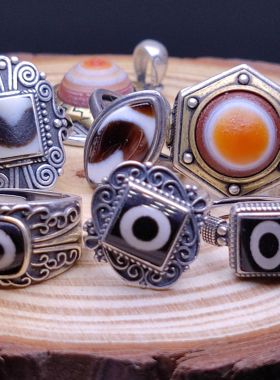 S925银藏式镶嵌天珠戒指 开口可调节男女款