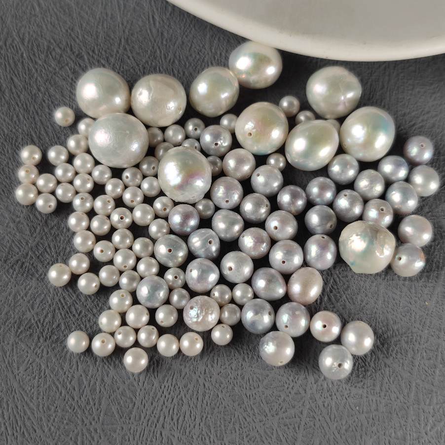 天然淡水珍珠散珠有孔小米珠极光近正圆形diy手链项链材料配饰