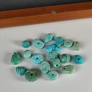 天然绿松石雕刻件通孔莲花珠吊坠提溜diy配饰手工配件