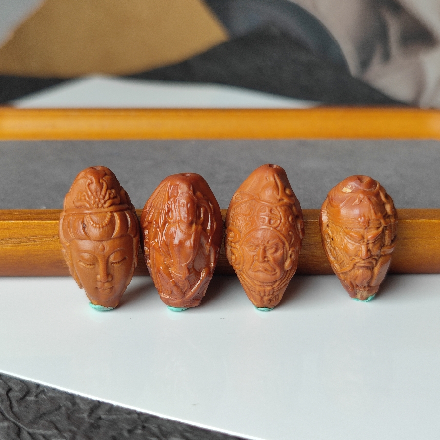 橄榄核雕刻财神弥勒佛佛头佛珠手串配饰手工diy饰品配件通孔