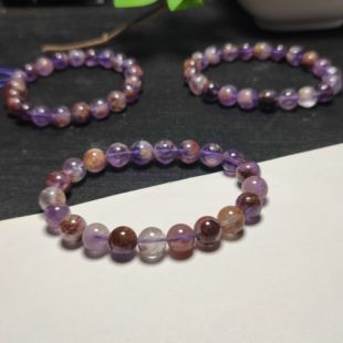 天然紫幽灵手串 能量款时尚紫色九子离火手串单圈紫色极光手链