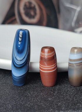 一物一图天然缠丝玛瑙桶珠藏式文玩念珠手串顶珠锁骨链吊坠