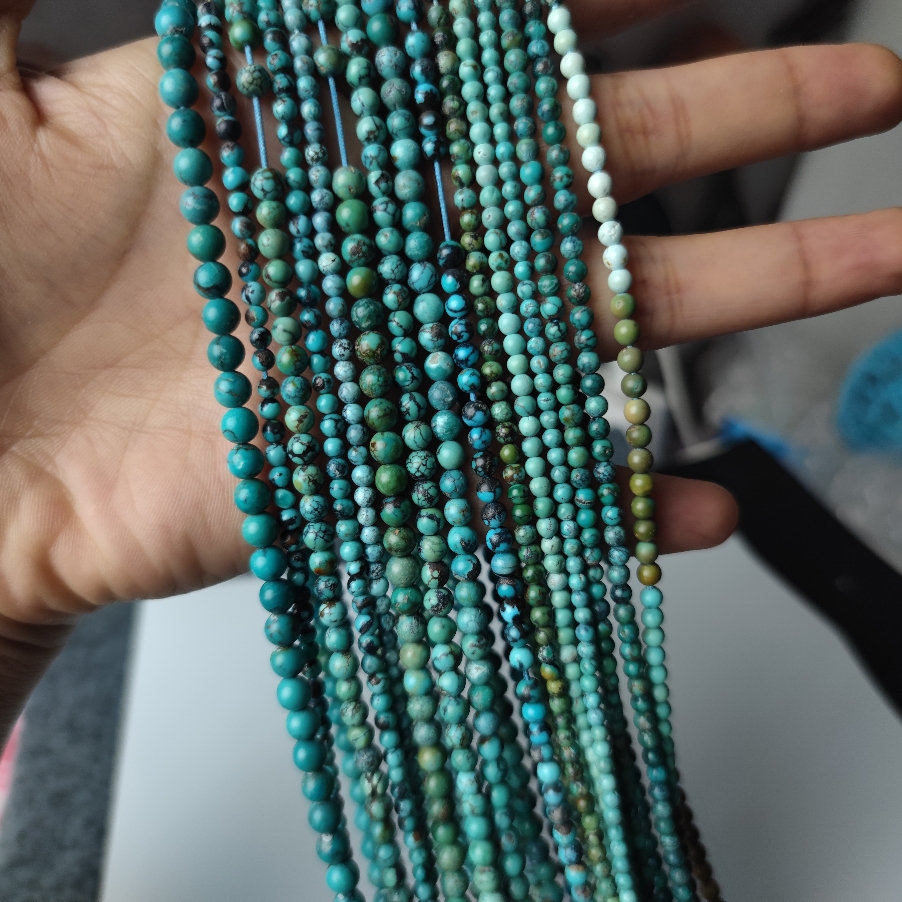 天然原矿小米珠半成品长链手工diy编绳配饰手串项链绿松石散珠