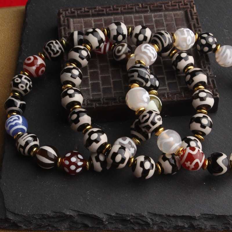 藏传天然玛瑙天珠手串多宝图腾虎牙一线九眼天珠贵人天珠药师手串