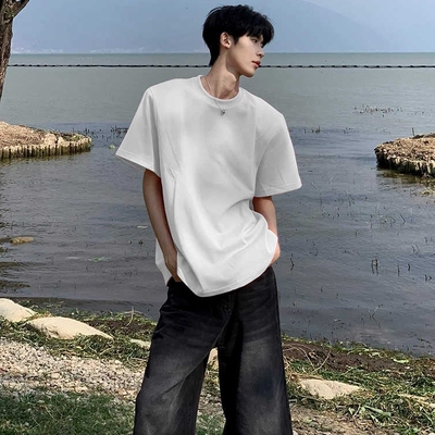 白色男式纯棉重磅硬挺t恤